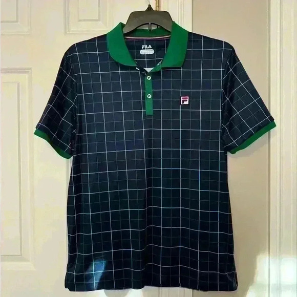 Fila Mens Windowpane Polo - Navy/Green - Picture 3 of 3